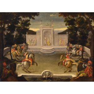 Jardin Renaissance avec fête chevaleresque, Isaac de Moucheron (Amsterdam 1667 - 1744) cercle