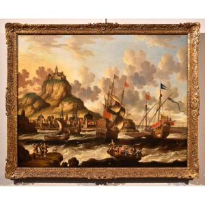 Peter Van Der Velde (Anvers 1634 - 1714), Vue Côtière Avec Navires Et Château (monogrammé)