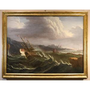 Stormy Sea With Ships, Matthieu Van Plattenberg (antwerp 1608 - Paris 1660)