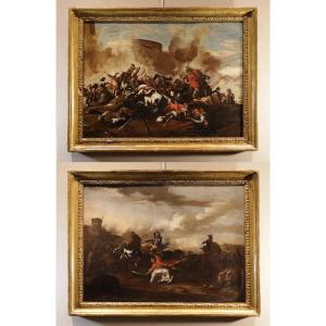 Pair Of Battle Scenes, Jacques Courtois The Burgundian ( 1621 – 1676), 
