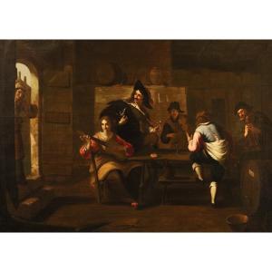 A Group Of Musicians In An Inn, Caravaggesque Painter Active In Rome In The 17th Century