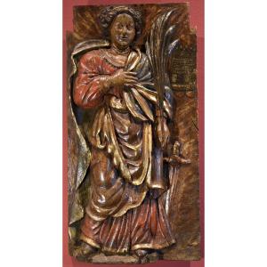 Wooden High Relief “saint Barbara,” Southern France, 16th–17th Century
