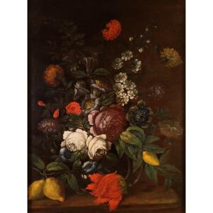 Still Life With Flowers And Citrus Fruits, By A Follower Of Abraham Brueghel (antwerp, 1631 – Naples, 1697)