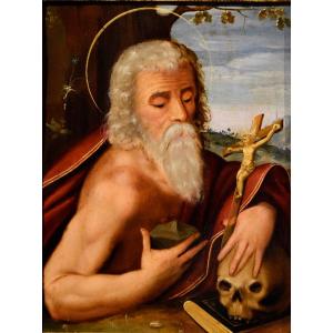 A Panel Painting Depicting 'saint Jerome', From The Circle Of Giuseppe Mazzuoli (ferrara, 1536–1589)