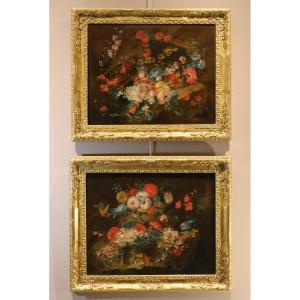 Paire de natures mortes florales, Antoine Monnoyer (1671 - 1747) attribué