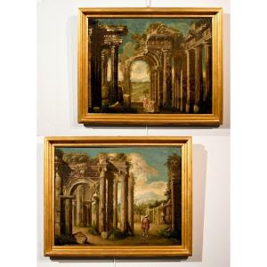 A Pair Of Capriccios With Classical Ruins, Niccolò Codazzi (naples 1642 – Genoa 1693), Follower
