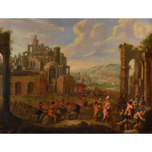 Construction De La Tour De Babel, Peintre Flamand 17-18ème Siècle