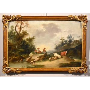 Paysage Avec Rivière Et Bergers Au Repos, Francesco Zuccarelli (1702 - 1788) Cercle De