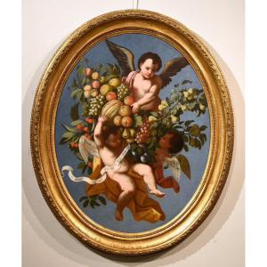 Fruit Still Life Supported By Three Angels, Luigi Garzi (pistoia 1638 – Rome 1721)