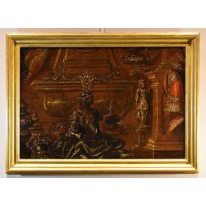 Antonio Tibaldi (Rome, 1635 - 1675), Nature Morte Avec Armure, Rideaux Et Sculpture