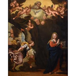 L'Annonciation, Girolamo Bonini, Dit Anconitano (Ancône 1600 - Bologne 1680 C.)