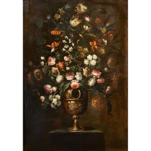 Andrea Scacciati (Florence 1642-1710), Composition De Fleurs Dans Un Vase En Relief (3 De 3)