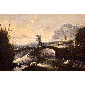 Fantastic Winter Landscape With A Bridge, Hans De Jode (the Hague, 1630 – Vienna, 1663)