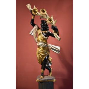 Sculpture Ancienne 'Femme Maure', Venise XIXe siècle (avec support)