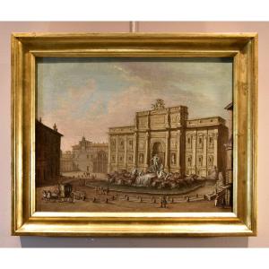 Vue de Rome avec la fontaine de Trevi, Giovanni Giacomo Van Lint (Rome 1723 - 1790) Attribué