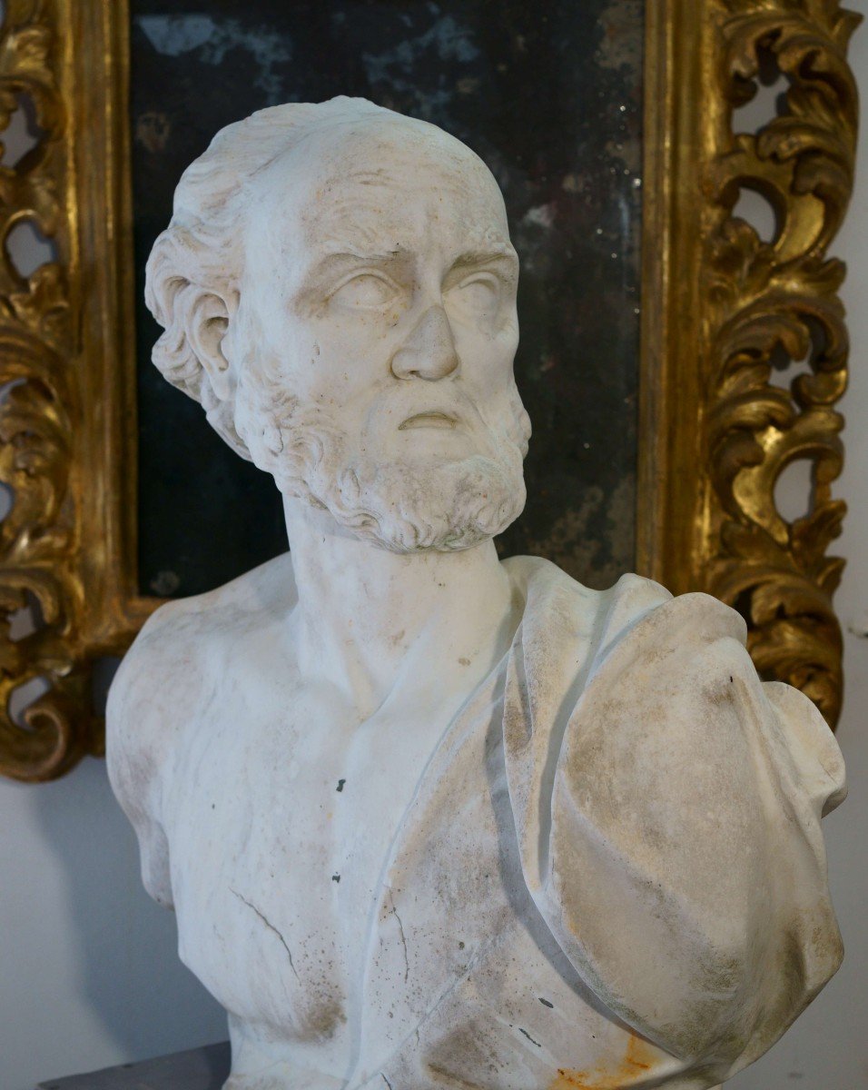 18th Imposing Italian Marble Sculpture Diogenes Bust -photo-4