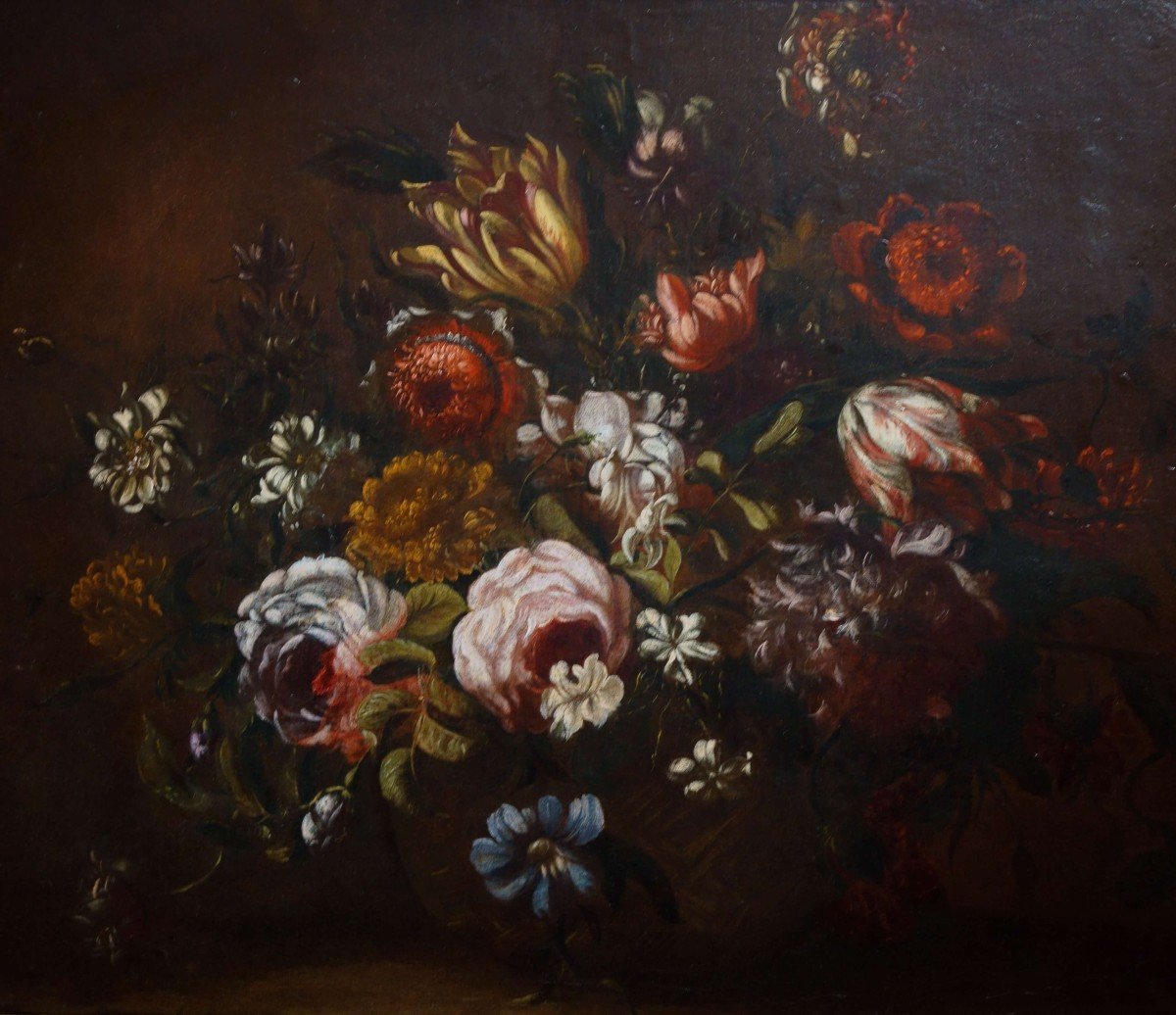 Entourage Of Jean-baptiste Monnoyer (1636 - 1699) Still Life Basket Of Flowers -photo-2