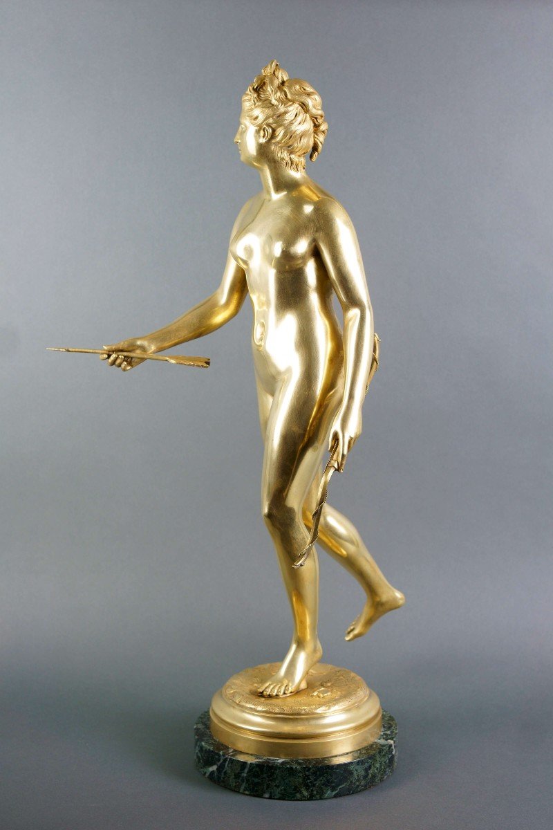 19th Large Gilt Bronze Sculpture Diana The Huntress After Houdon-photo-2