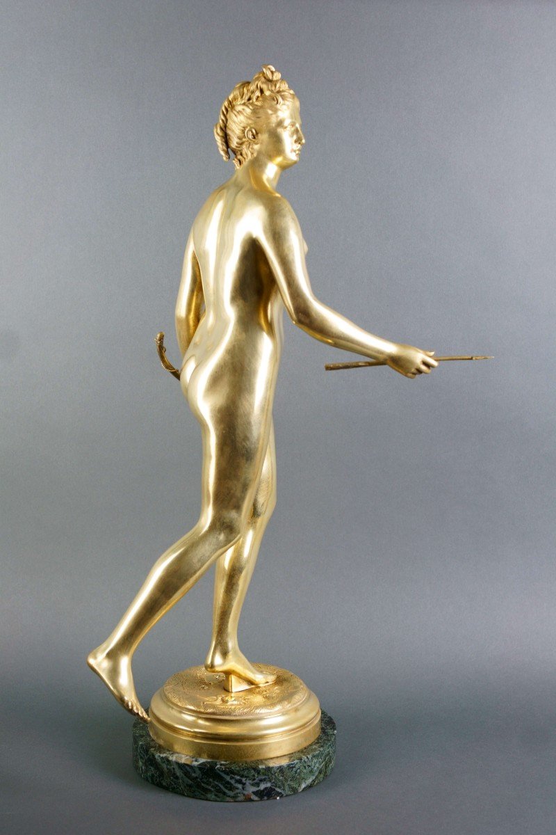 19th Large Gilt Bronze Sculpture Diana The Huntress After Houdon-photo-4