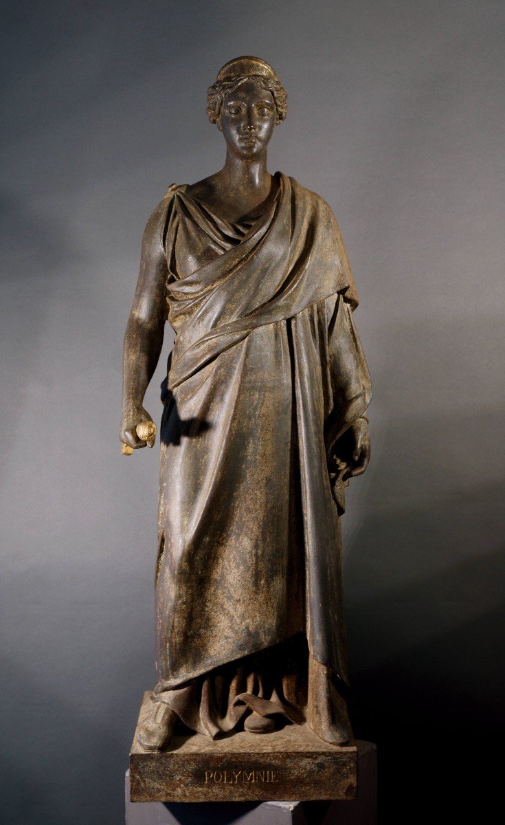 Imposing Cast Iron Sculpture Titled "polymnia", Tusey Foundry, Late 19th Century.