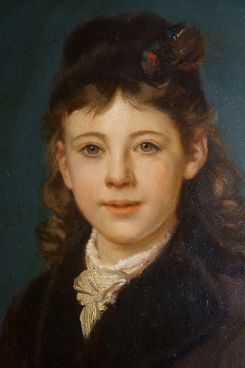 Alexandre Robert (1817-1890) Portrait Of A Young Girl Gilt Frame 19th  Belgian School-photo-1