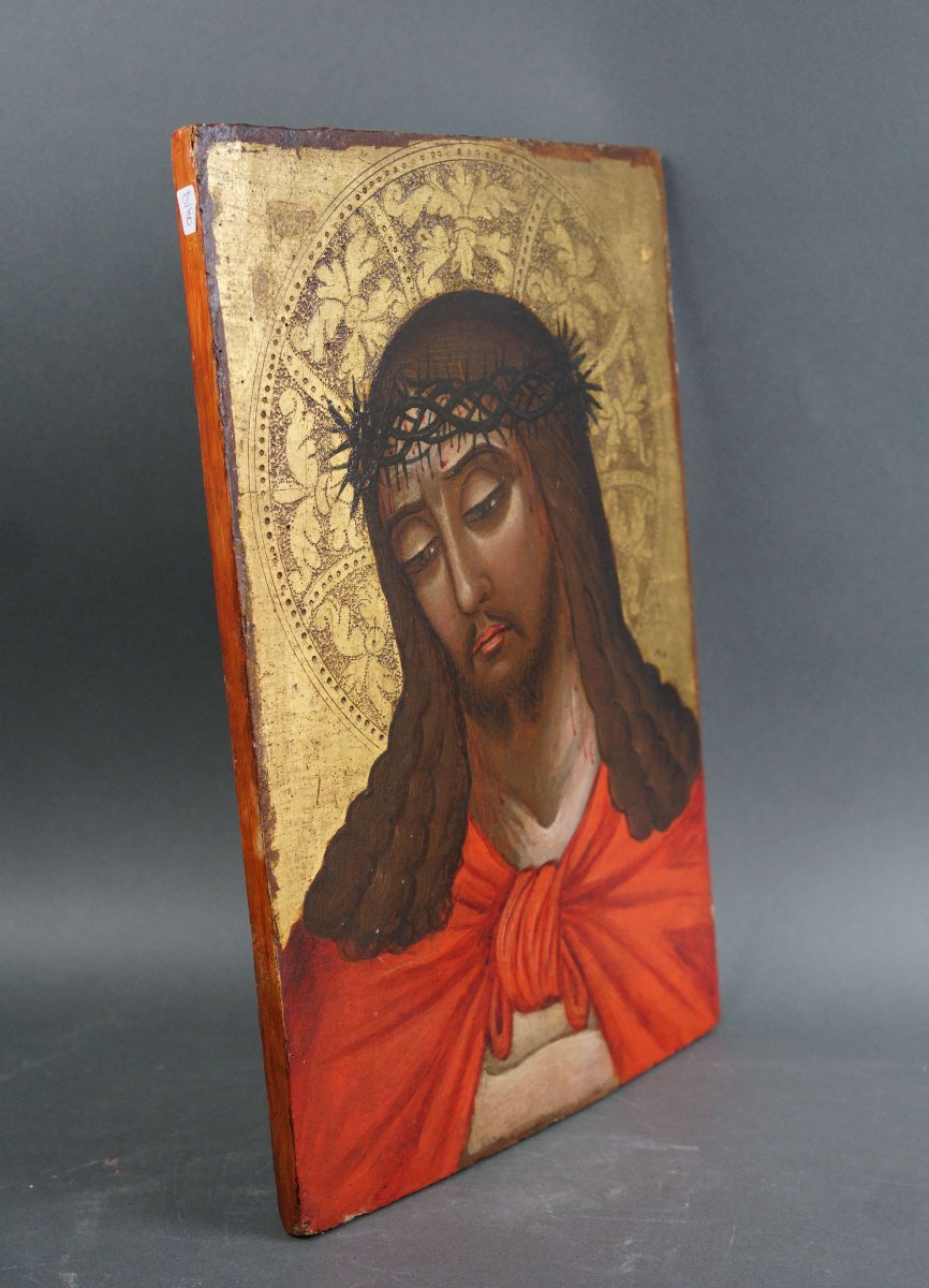 Maître Vénéto-crétoise  Début XVIe Tempera Sur Fond d'Or Christ Nymphios-photo-2