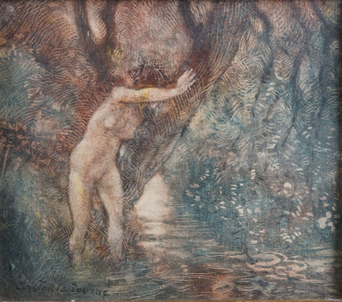 Gaston La Touche (1854-1913) "nymph In The Forest" Watercolor On Paper-photo-2