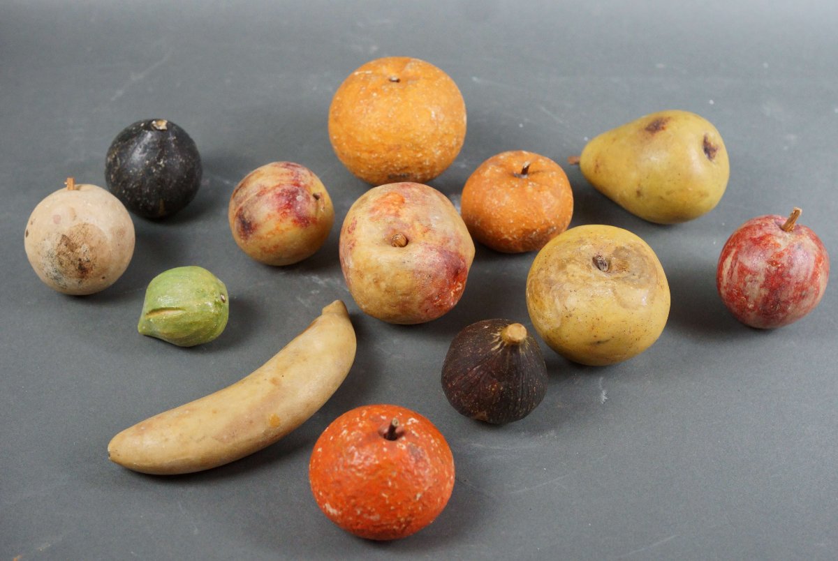 Ensemble de 13 Fruits En Marbre De Carrare Polychrome Nature Morte 19éme-photo-2