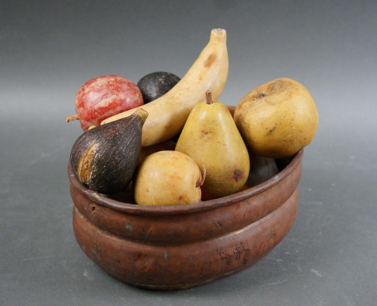 Ensemble de 13 Fruits En Marbre De Carrare Polychrome Nature Morte 19éme-photo-1