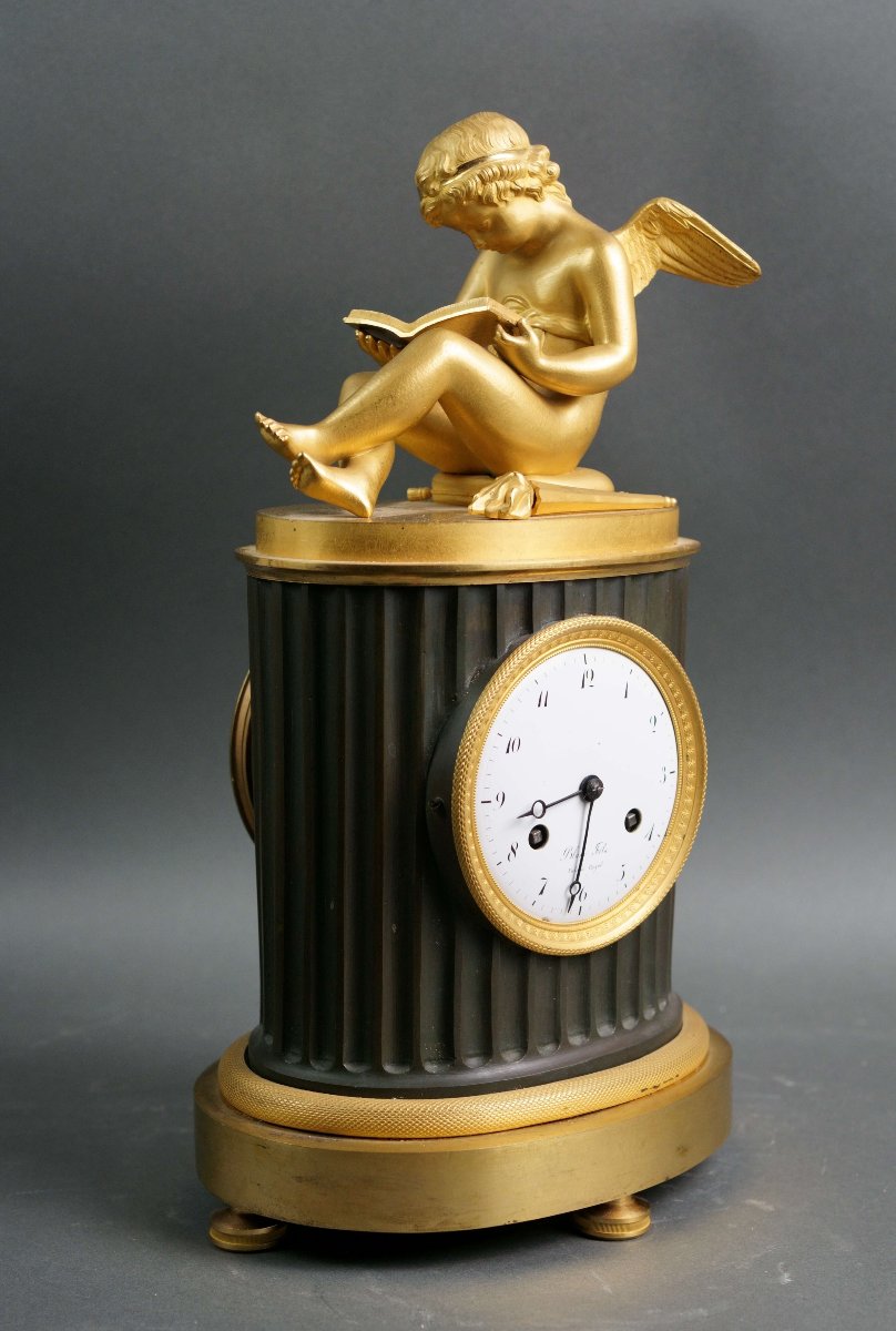Pendule Empire Bronze Doré Ormolu  "L' Amour  lisant" Circa 1810-photo-2