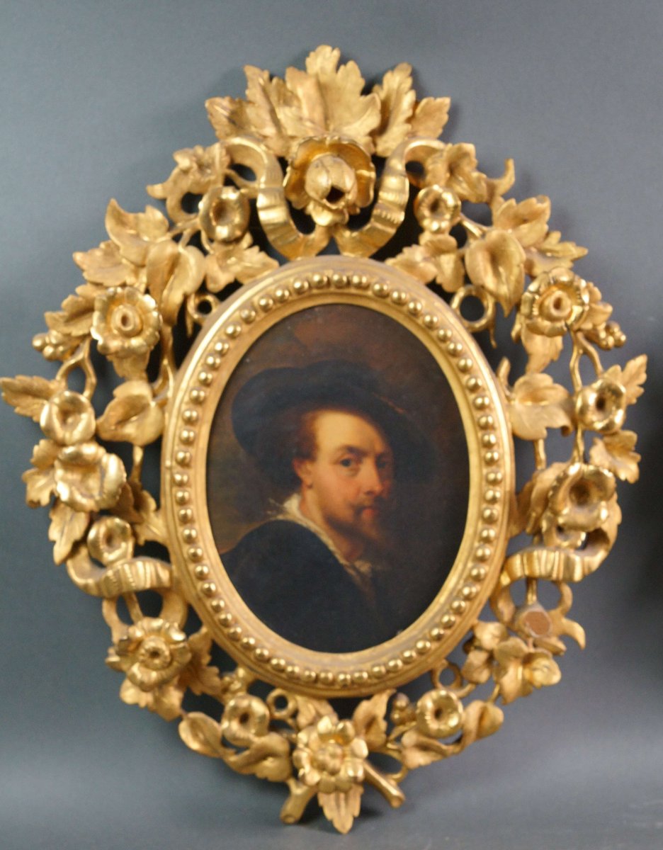 Mid-19th Pair Of Self-portraits Peter P. Rubens And Anthon Van Dyck In Gilt Wood Frames-photo-2