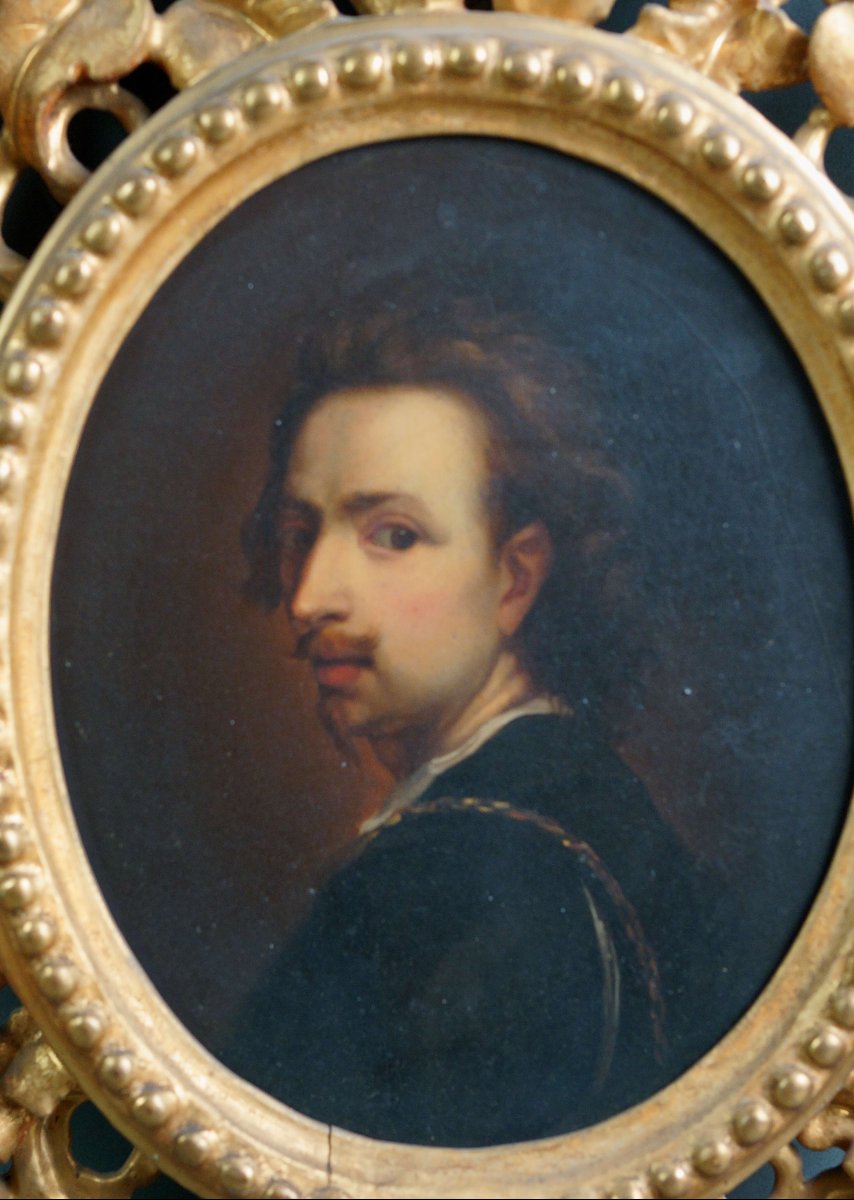 Mid-19th Pair Of Self-portraits Peter P. Rubens And Anthon Van Dyck In Gilt Wood Frames-photo-2