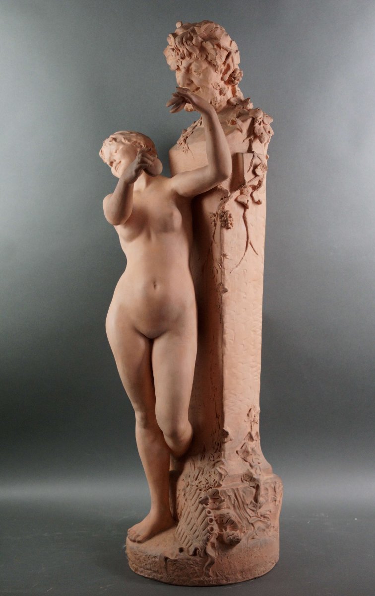 Domien Van Den Bossche (1854-1906) Imposing  Art Nouveau Terracotta Group -photo-1