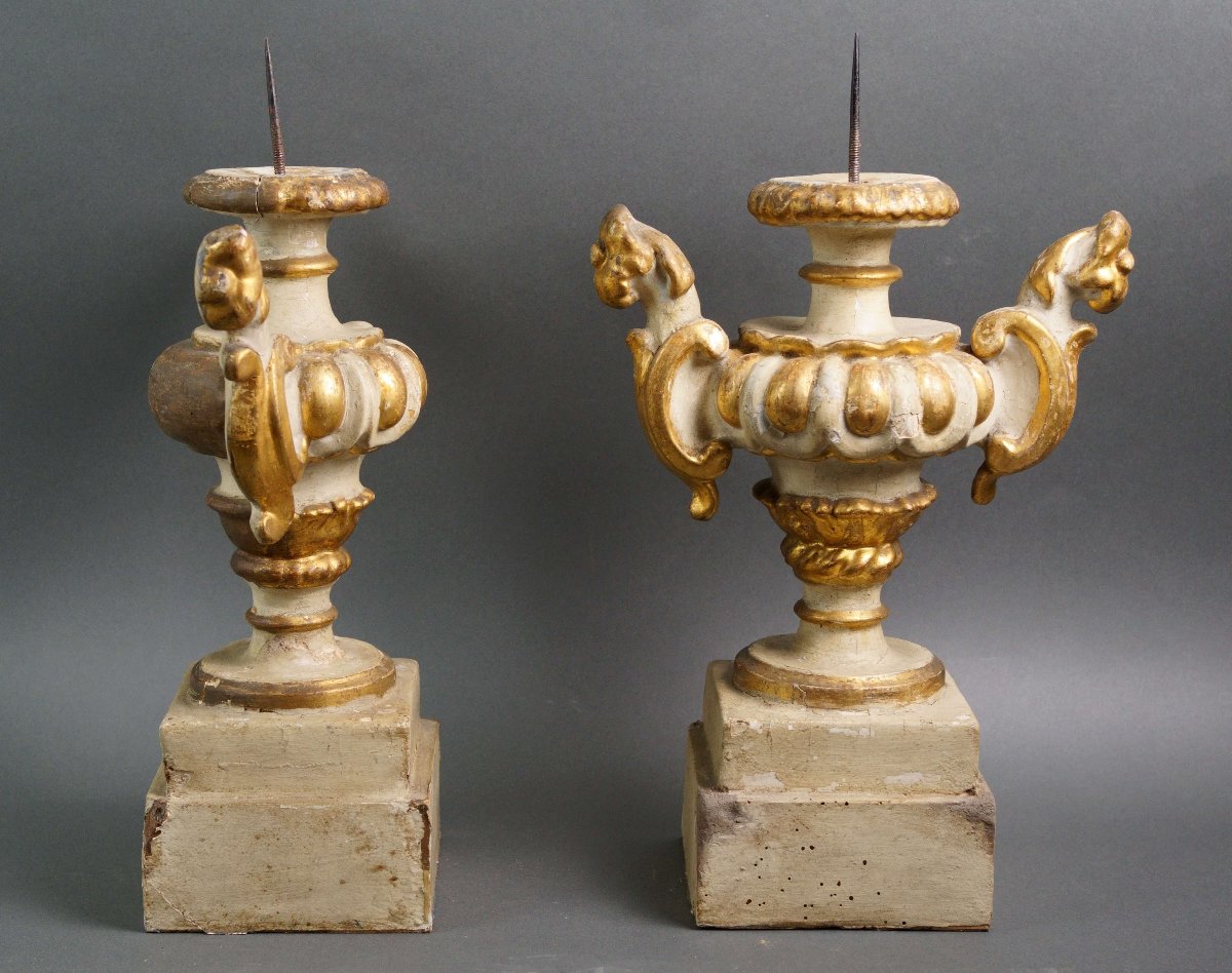Early 18th Pair Of Imposing Baroque Candle Holders Gilt Wood-photo-3