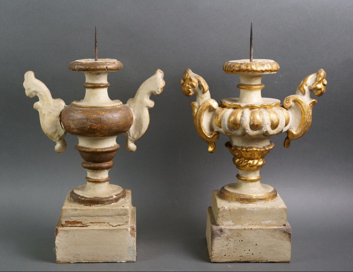 Early 18th Pair Of Imposing Baroque Candle Holders Gilt Wood-photo-3