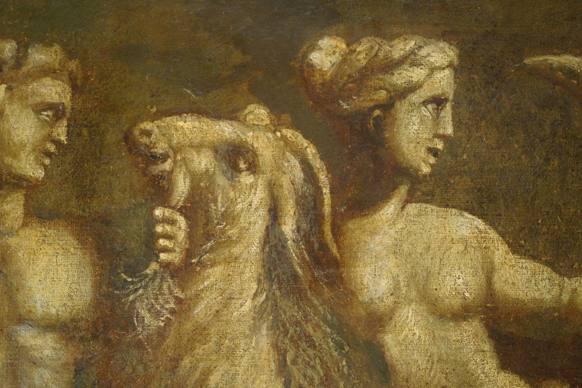 18th Large Italian Mythological Painting In Grisaille Scene Of Tritons And Nereids-photo-2