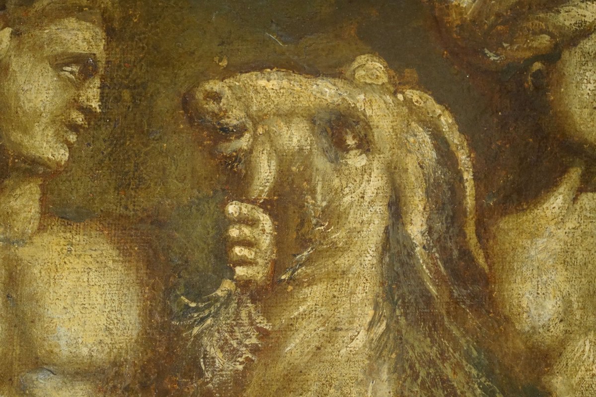 18th Large Italian Mythological Painting In Grisaille Scene Of Tritons And Nereids-photo-5