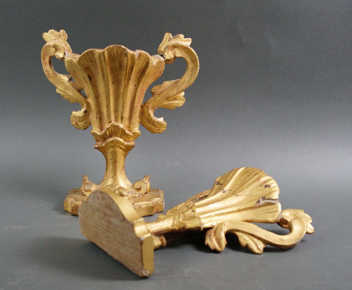Paire de Vases Bois Doré Pique-cierge Italie 18éme-photo-2