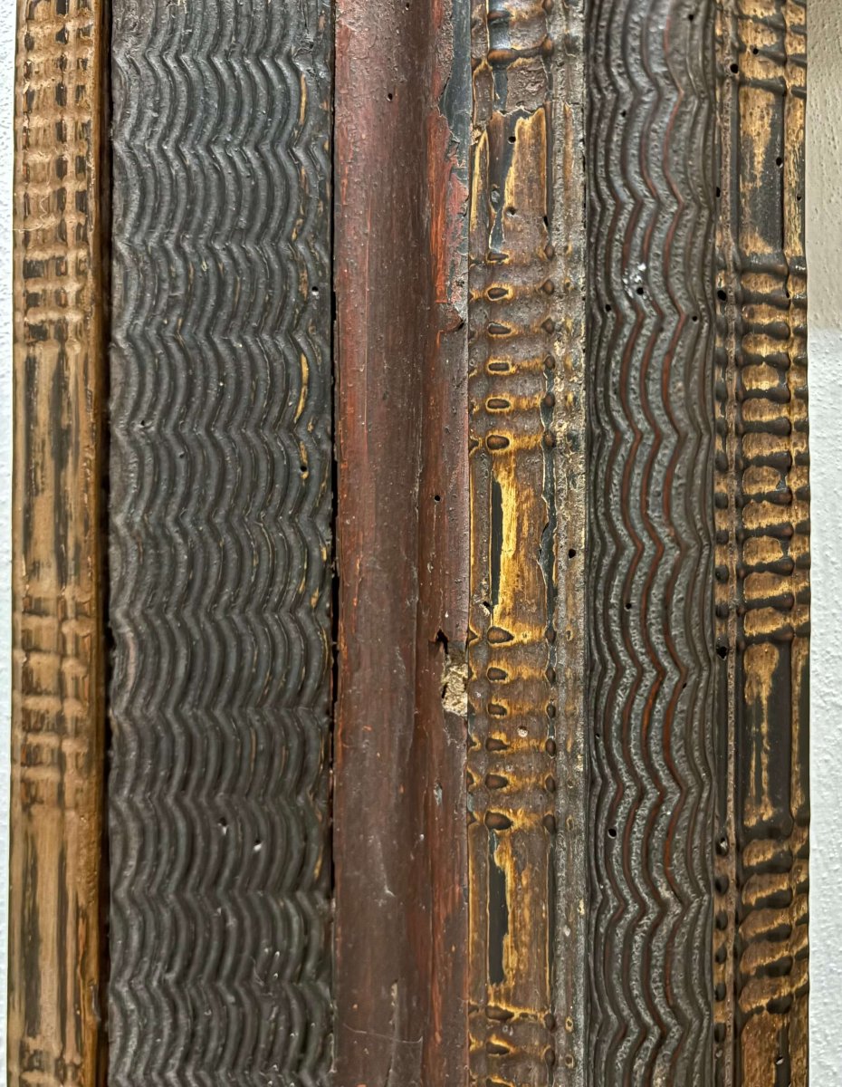 17th Carved Wood Frame With Guilloche Decoration-photo-3