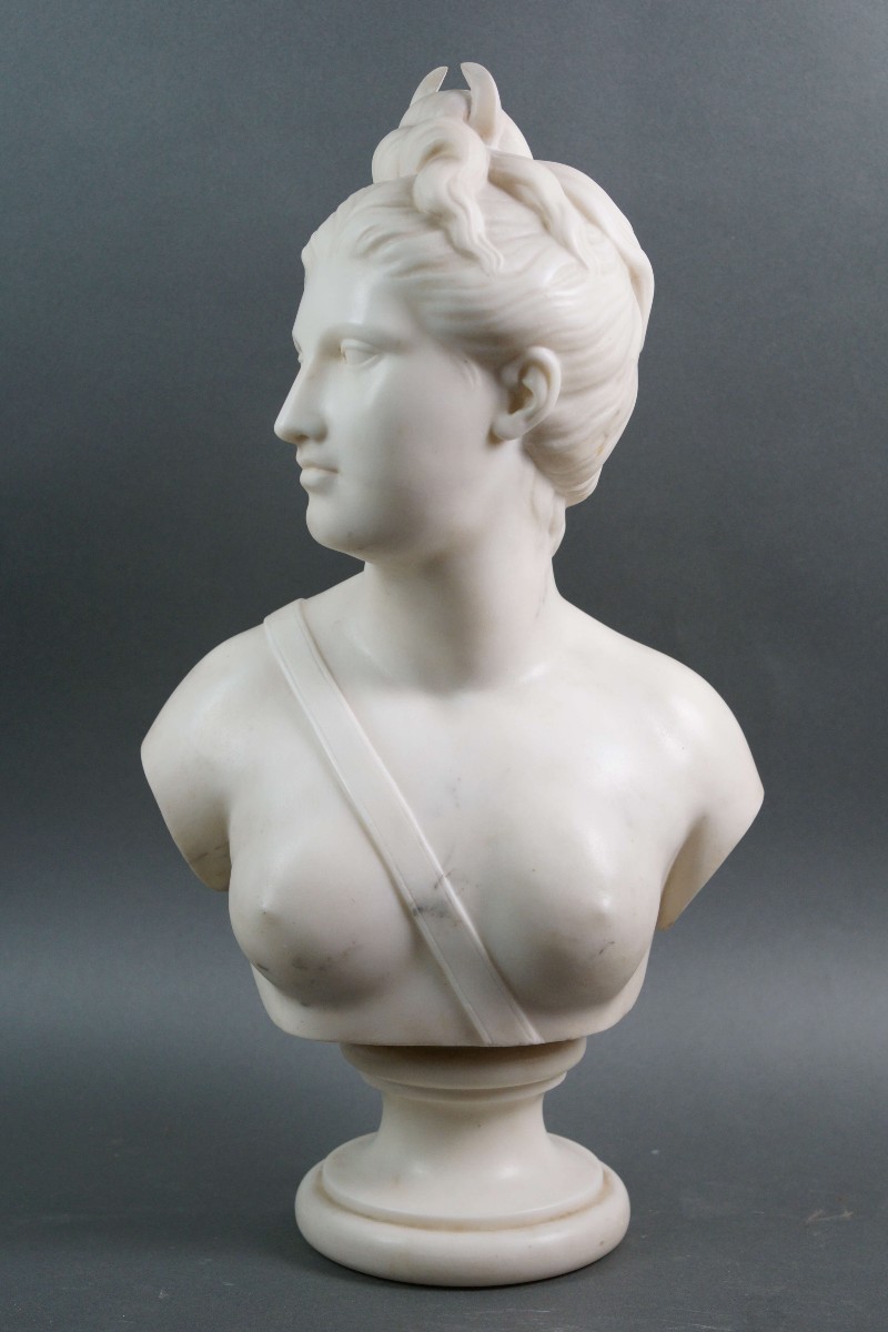 19th Carrara Marble Bust Diana The Huntress