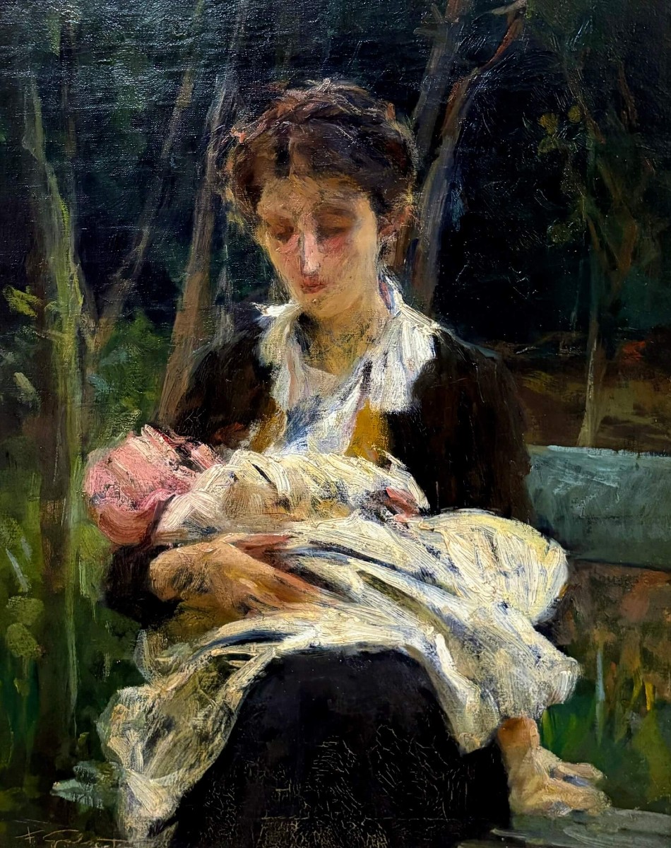 Francesco Galante (1884-1972) "the Young Mother" Portrait Early 20th-photo-4