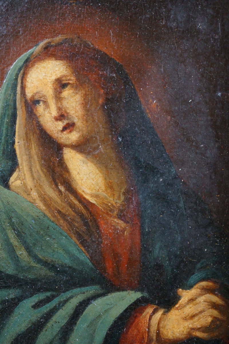 17th Italian School Portrait Of A Young Virgin Gilt Wood Frame-photo-4