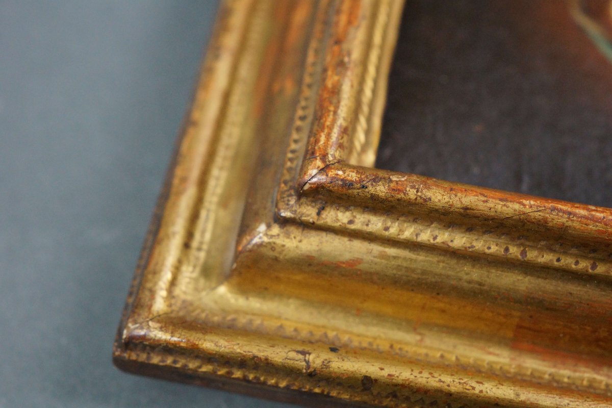 17th Italian School Portrait Of A Young Virgin Gilt Wood Frame-photo-3