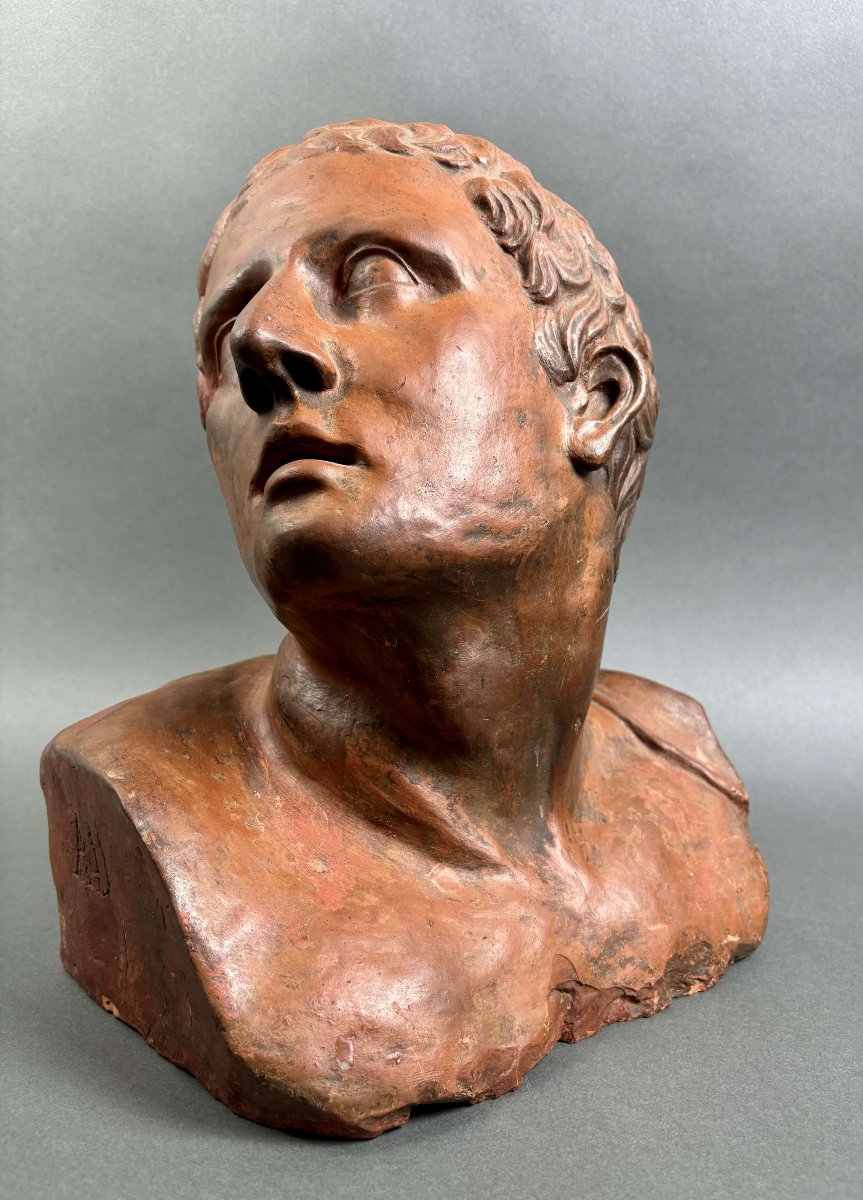18th Neoclassical Male Bust In Modeled Terracotta-photo-3