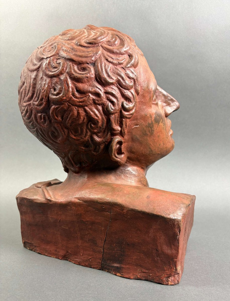 18th Neoclassical Male Bust In Modeled Terracotta-photo-2