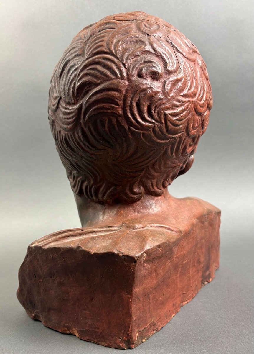 18th Neoclassical Male Bust In Modeled Terracotta-photo-3