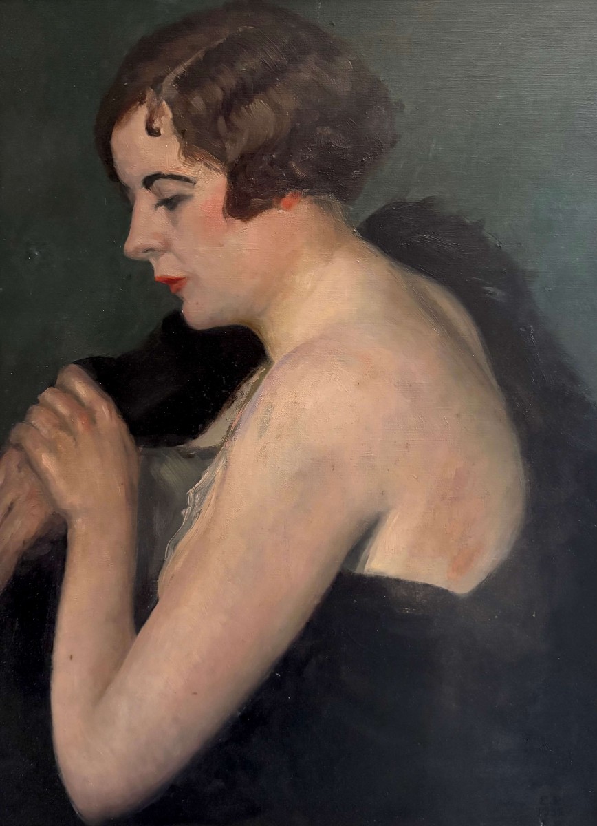 Portrait d'une Elégante Art déco Monogrammée EB Datée 1931