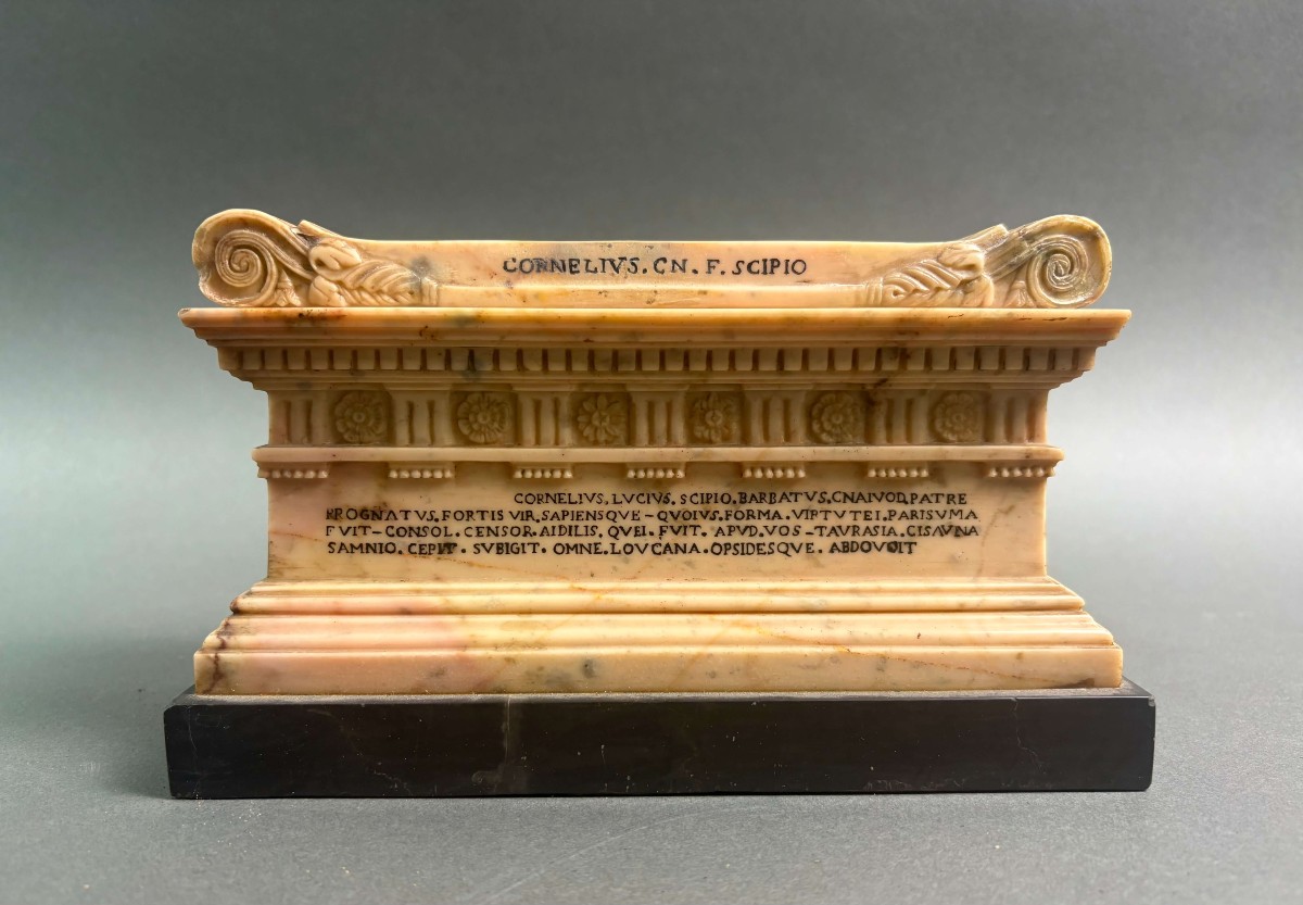 Early 19th Grand Tour Souvenir Marble Sarcophagus Of Lucius Cornelius Scipio Barbatus 