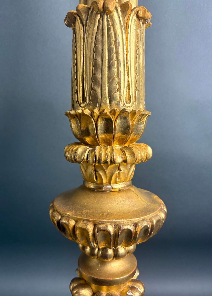 18th Imposing Pair Of Gilt Wood Candlesticks-photo-4