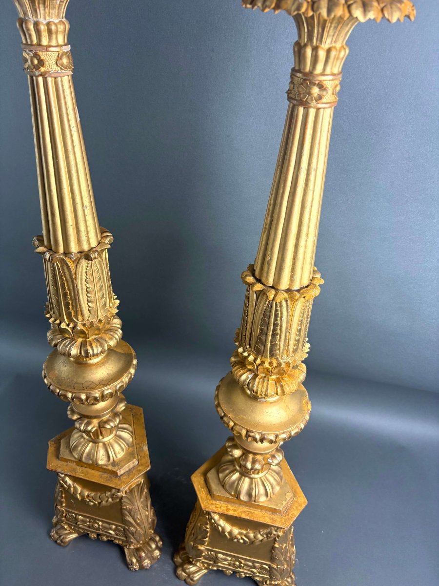 18th Imposing Pair Of Gilt Wood Candlesticks-photo-1